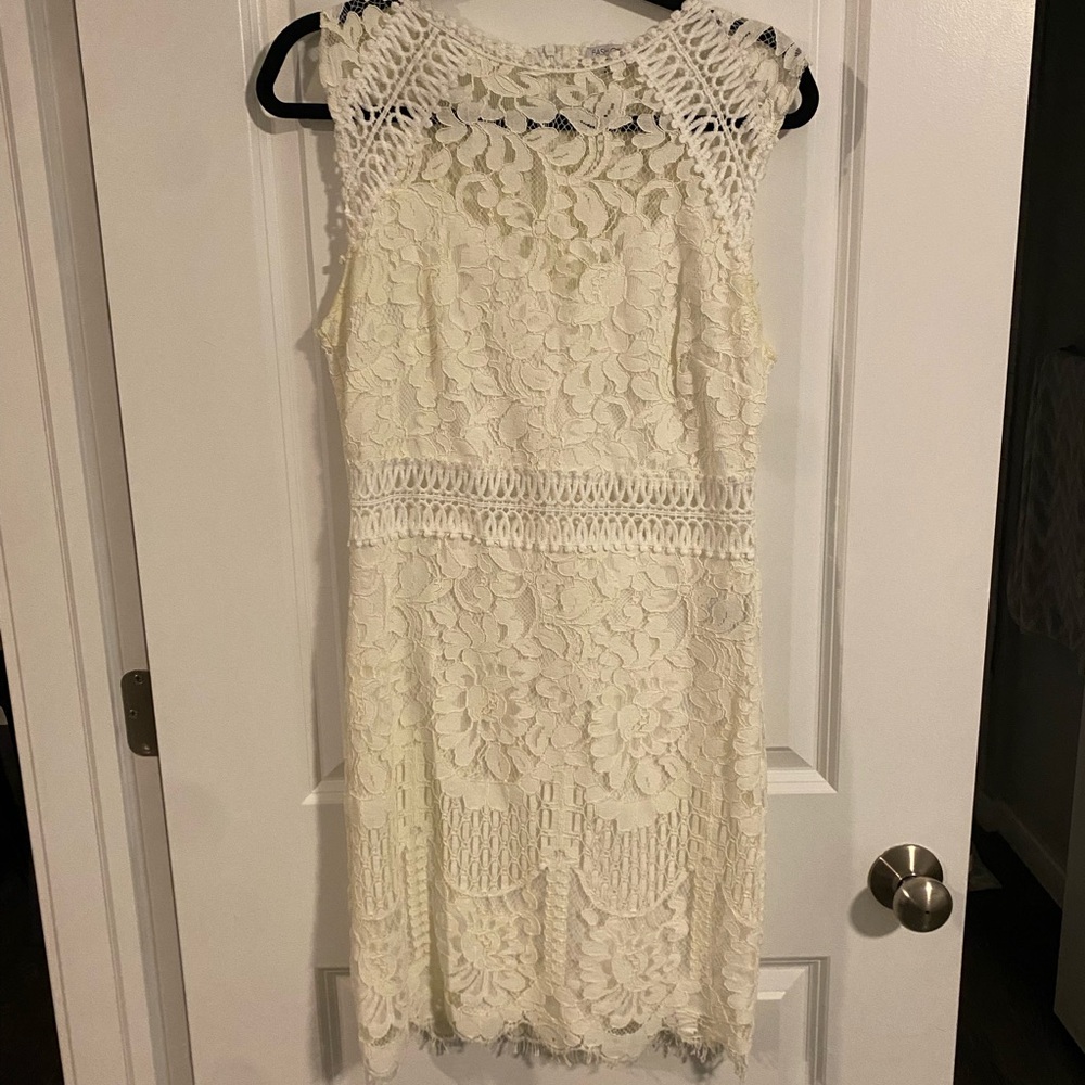 Fashion Nova Cream Sheath Halter Midi Dress